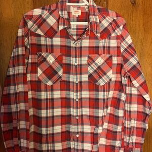 LEVIS WESTERN COWBOY RODEO TRUCKER Pearl SNAP UP SHIRT Mens LG Plaid